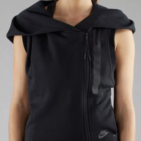 Nike Women's Summit Black Tech Fleece Sleeveless Vest Full-Zip Hoodie Size M - Picture 1 of 16